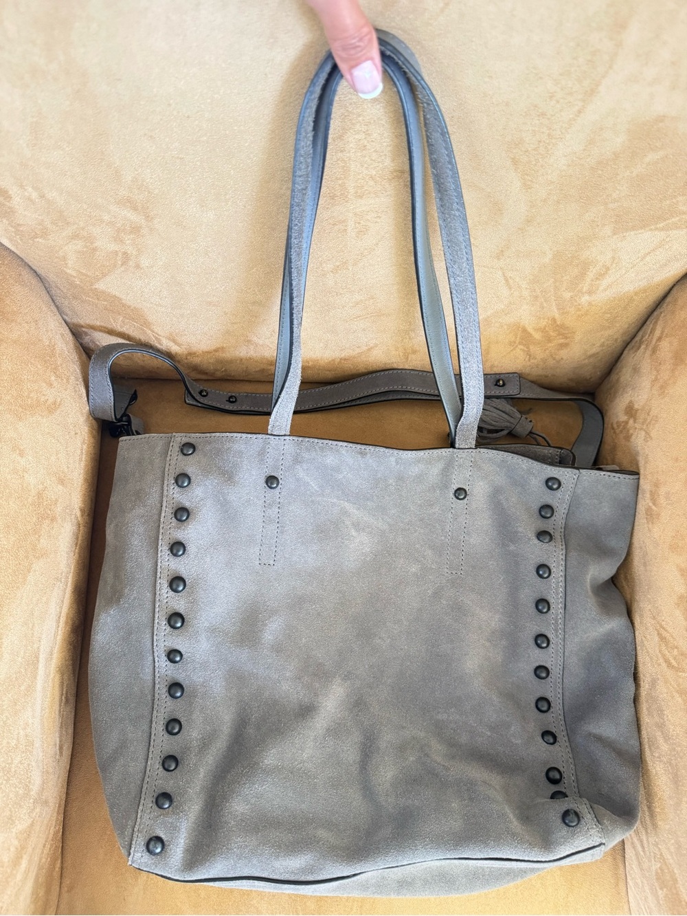 Loeffler Randall Gray Stud-Detail Suede Tote